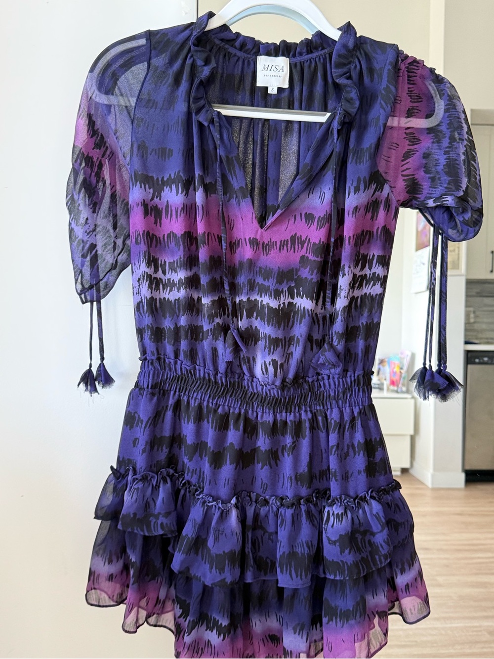 Misa Los Angeles Purple and Pink Printed Ruffled Tiered Chemise